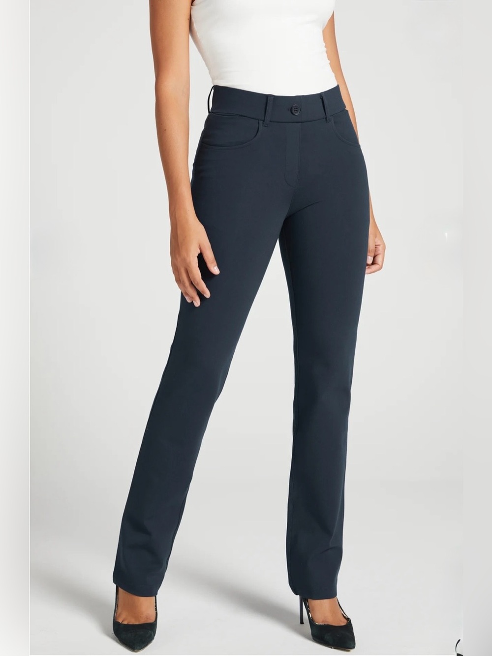 Betabrand Dark Blue Straight Legs Dress Pants Size:  Petite Medium.